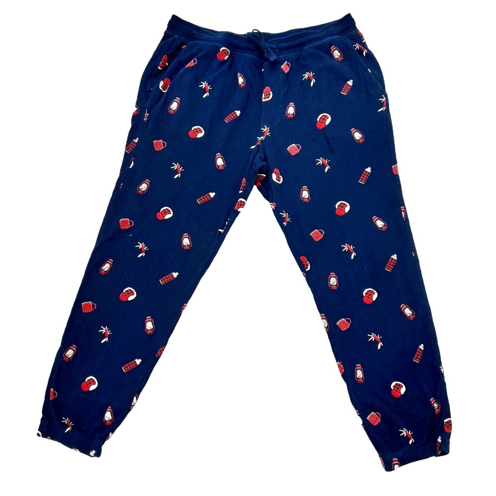 GAP DOUBLE FACE NAVY LUMBER JACK PRINT JOGGER SWEATPANTS